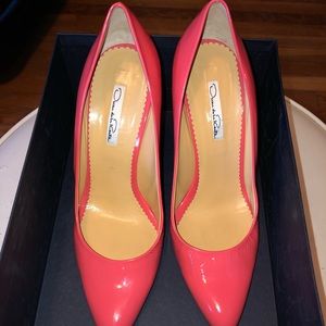 Oscar de la Renta salmone patent leather wedge